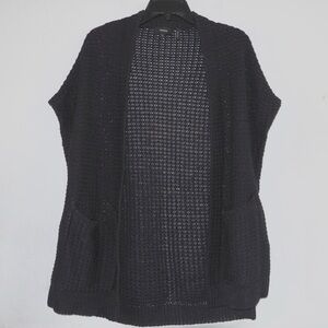 Theory Open Knit Cotton Cardigan – Size P, Black, Sleeveless‎ with Pockets